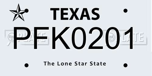 PFK0201 Texas License Plate
