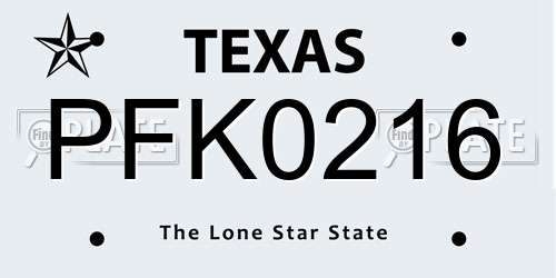 PFK0216 Texas License Plate