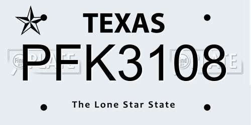 PFK3108 Texas License Plate