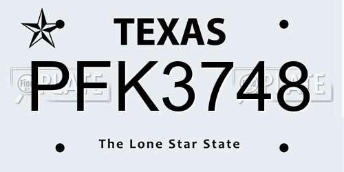PFK3748 Texas License Plate