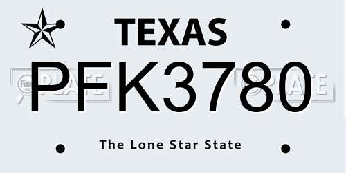 PFK3780 Texas License Plate