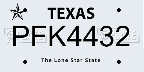 PFK4432 Texas License Plate