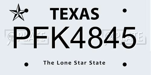 PFK4845 Texas License Plate