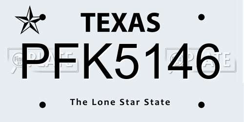 PFK5146 Texas License Plate