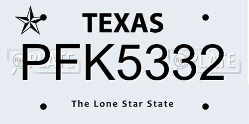 PFK5332 Texas License Plate
