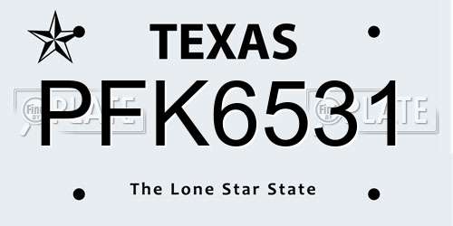 PFK6531 Texas License Plate