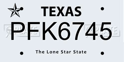 PFK6745 Texas License Plate