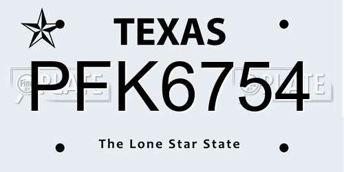 PFK6754 Texas License Plate