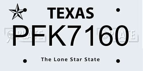 PFK7160 Texas License Plate