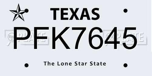 PFK7645 Texas License Plate