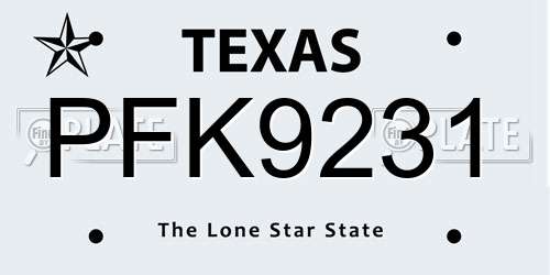 PFK9231 Texas License Plate