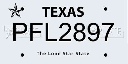 PFL2897 Texas License Plate