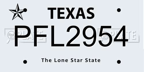 PFL2954 Texas License Plate