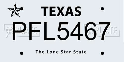 PFL5467 Texas License Plate