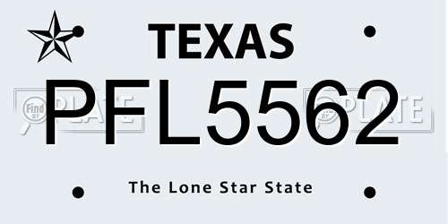 PFL5562 Texas License Plate