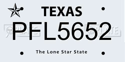 PFL5652 Texas License Plate