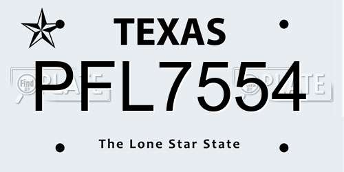 PFL7554 Texas License Plate