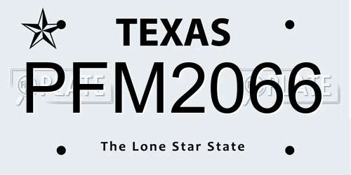 PFM2066 Texas License Plate