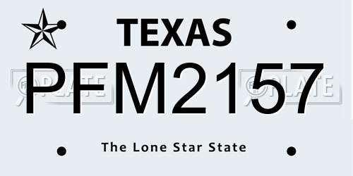 PFM2157 Texas License Plate