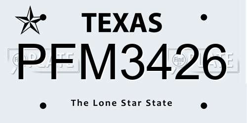 PFM3426 Texas License Plate