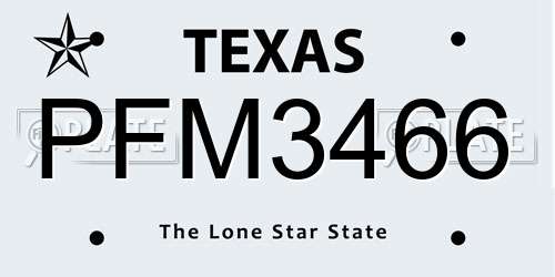 PFM3466 Texas License Plate