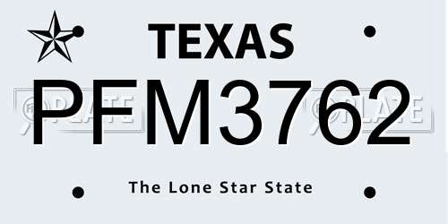 PFM3762 Texas License Plate
