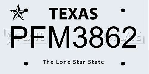 PFM3862 Texas License Plate