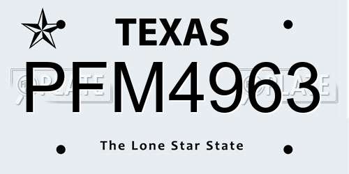 PFM4963 Texas License Plate
