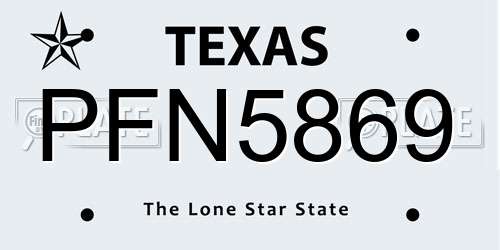 PFN5869 Texas License Plate