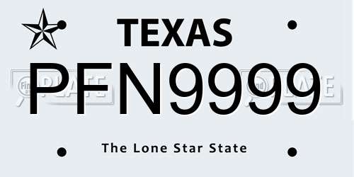 PFN9999 Texas License Plate