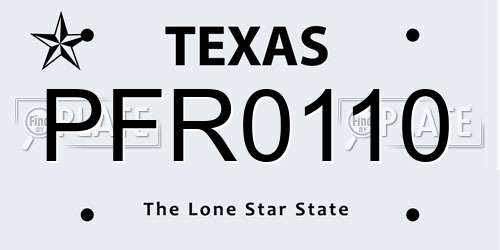 PFR0110 Texas License Plate