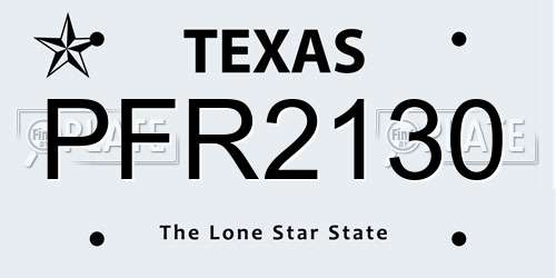 PFR2130 Texas License Plate