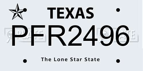 PFR2496 Texas License Plate