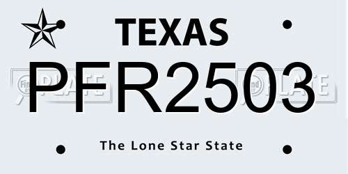 PFR2503 Texas License Plate