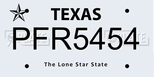 PFR5454 Texas License Plate