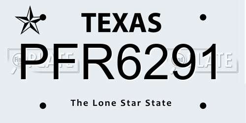 PFR6291 Texas License Plate