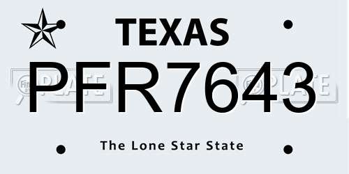 PFR7643 Texas License Plate