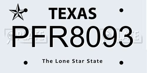PFR8093 Texas License Plate