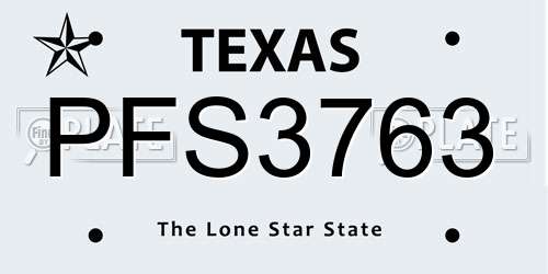 PFS3763 Texas License Plate