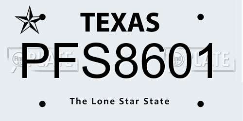 PFS8601 Texas License Plate