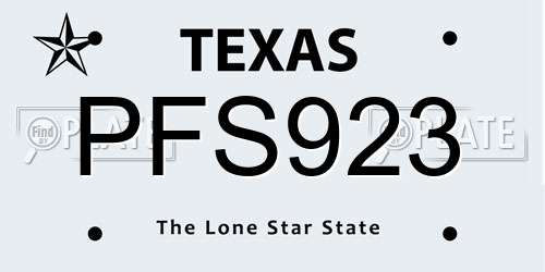 PFS923 Texas License Plate