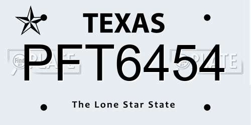 PFT6454 Texas License Plate