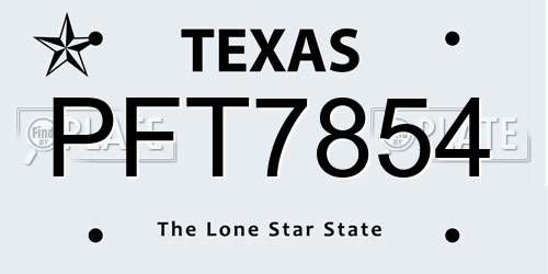 PFT7854 Texas License Plate