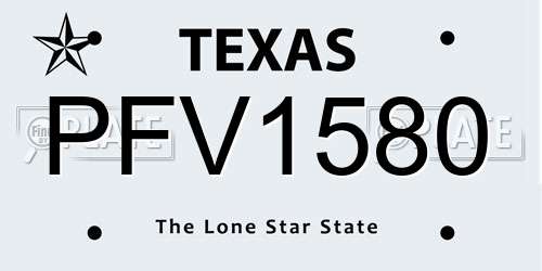 PFV1580 Texas License Plate