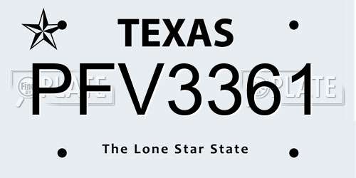 PFV3361 Texas License Plate