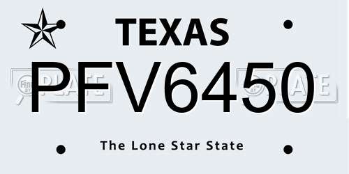 PFV6450 Texas License Plate
