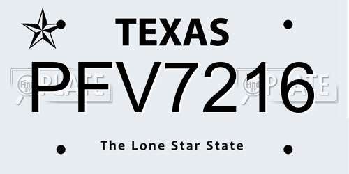 PFV7216 Texas License Plate