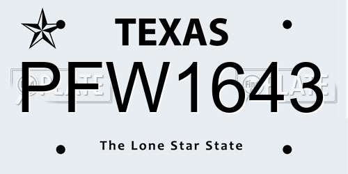 PFW1643 Texas License Plate