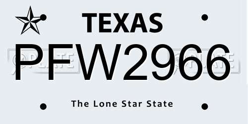 PFW2966 Texas License Plate