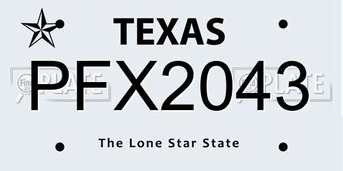 PFX2043 Texas License Plate